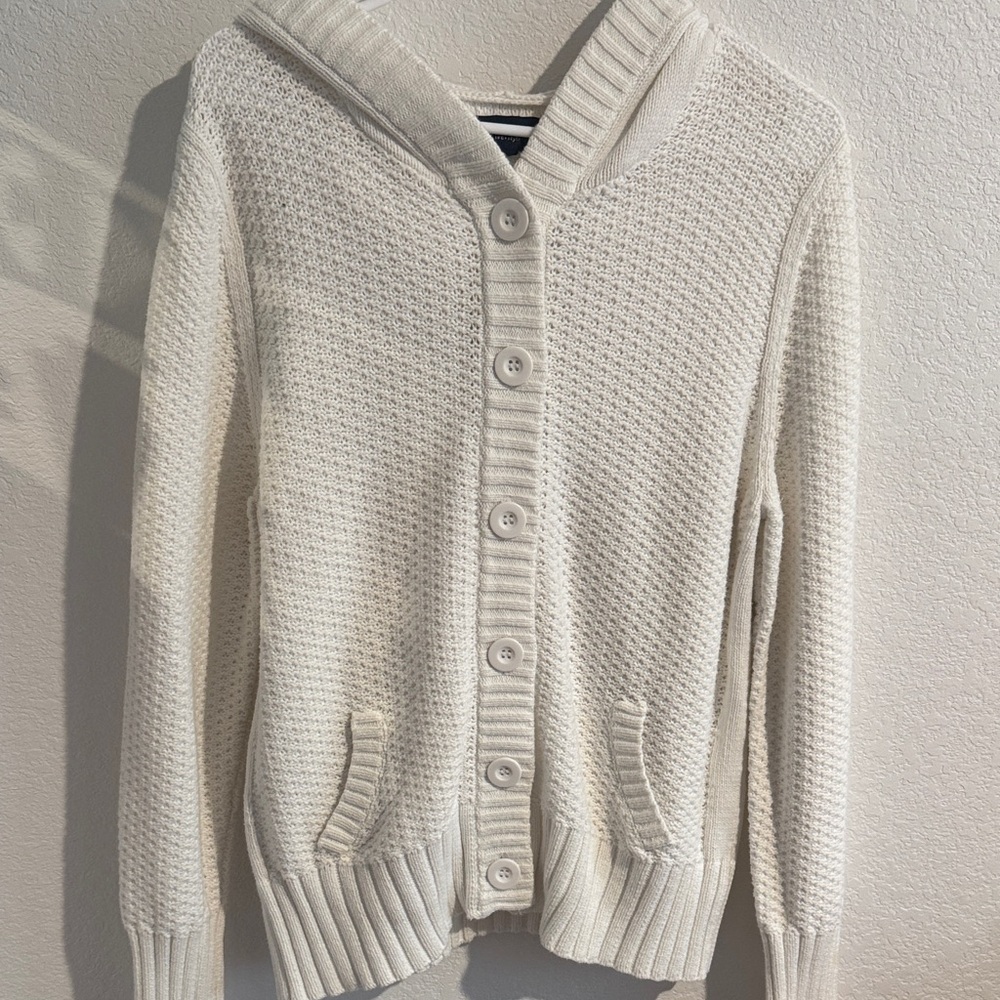 Elegant Cream Hooded Cardigan